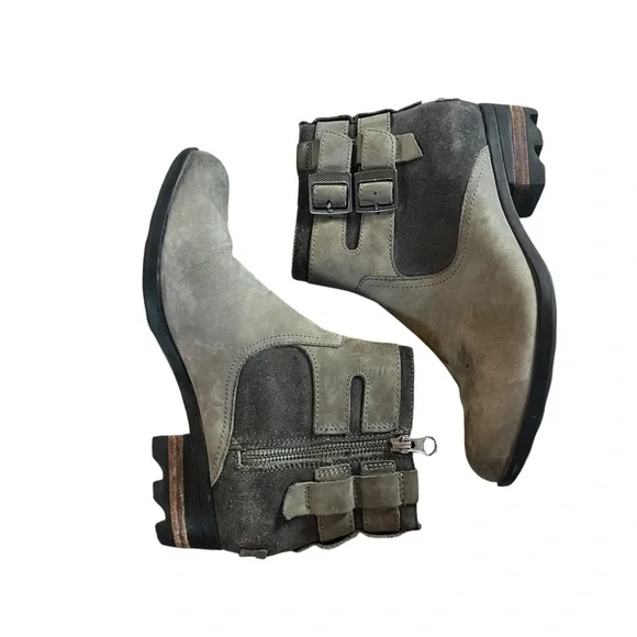 Sorel Lolla grey‎ leather and suede heeled ankle boots SZ 7 - Picture 6 of 10